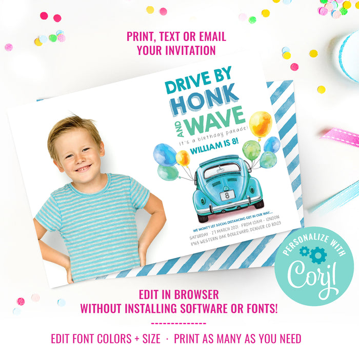 Boys Drive By Birthday Parade Invitation