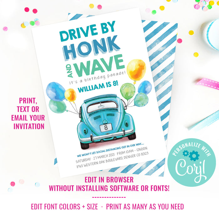 Boys Drive By Birthday Parade Invitation