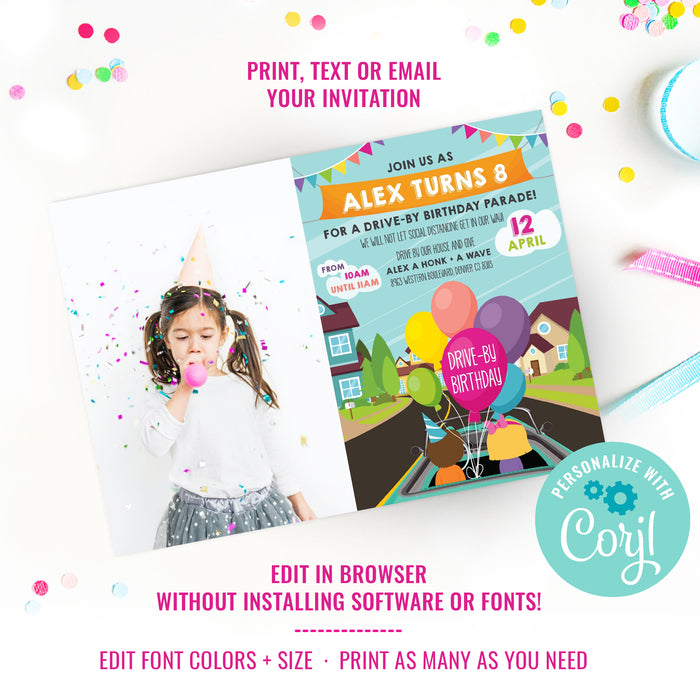 Drive By Birthday Parade Picture Invitation | Girls Quarantine Birthday | Social Distancing Birthday