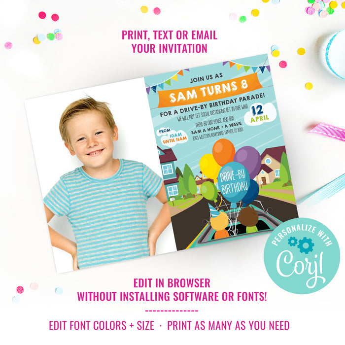 Drive By Birthday Parade Photograph Invitation