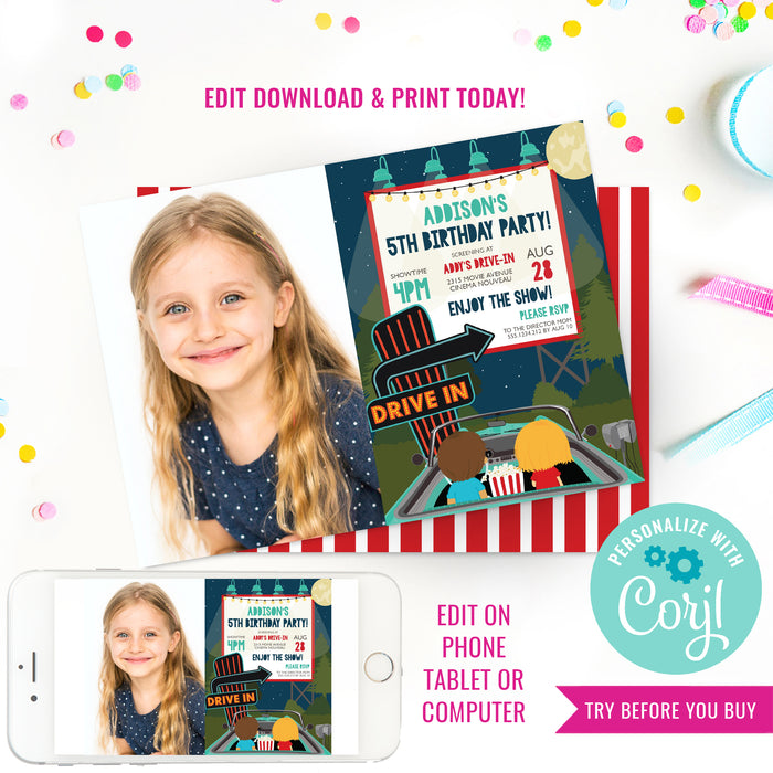 Drive-In Movie Party Invitation