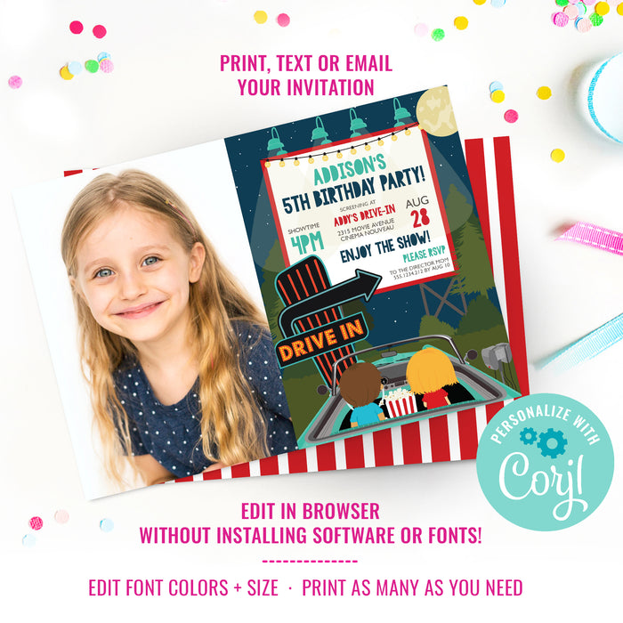 Drive-In Movie Party Photo Invitation
