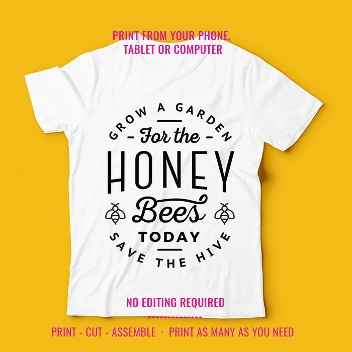 Earth Day T-Shirt Svg Template | Save The Bees T-Shirt | Use for T-shirts, mugs & tote bags