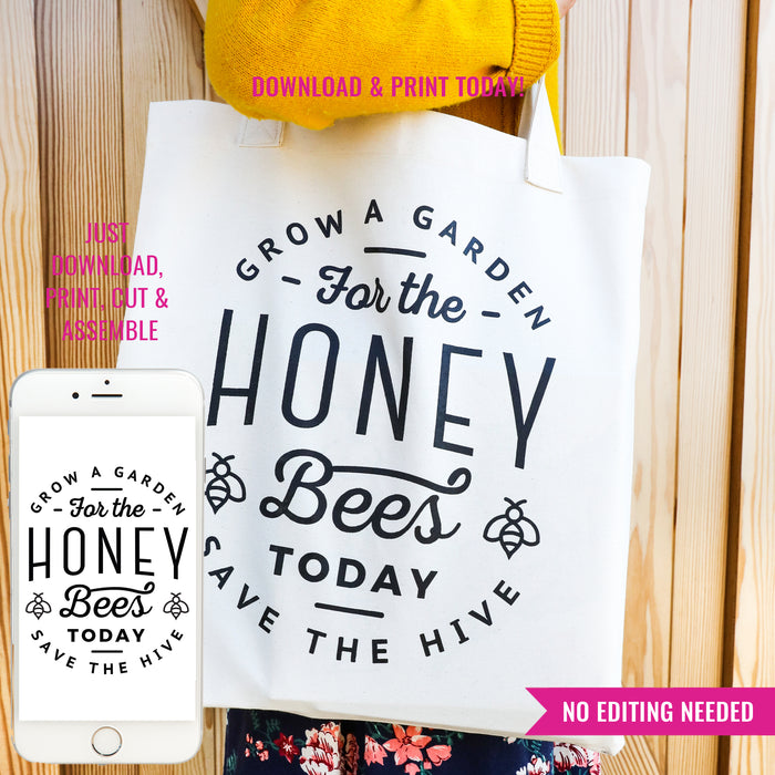 Earth Day Tote Bag SVG Template | Save The Bees Tote | Use for T-shirts, mugs & tote bags