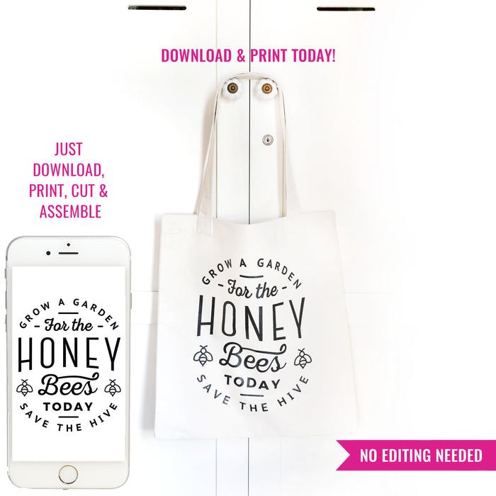 Earth Day Tote Bag SVG Template | Save The Bees Tote | Use for T-shirts, mugs & tote bags