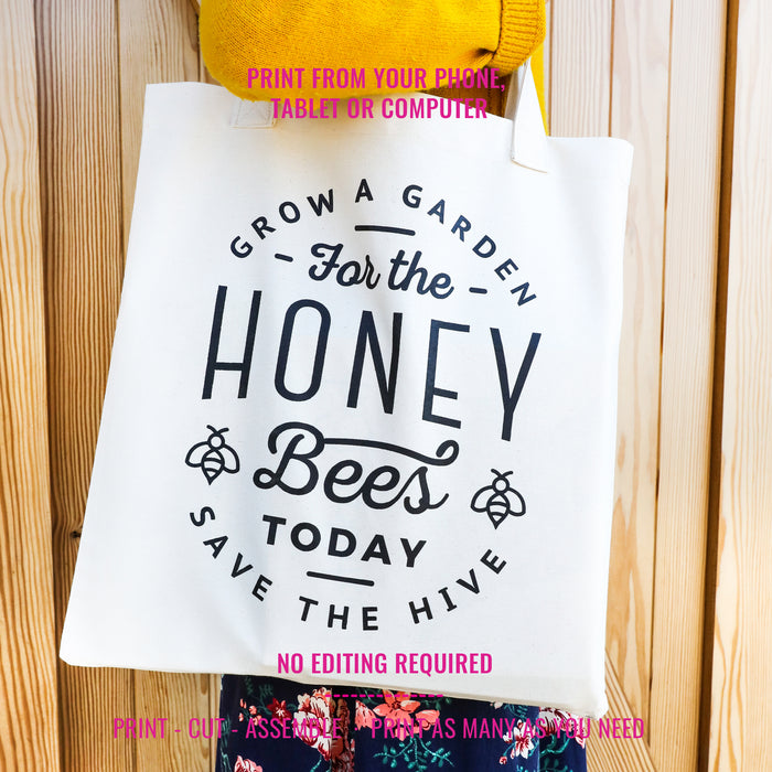 Earth Day Tote Bag SVG Template | Save The Bees Tote | Use for T-shirts, mugs & tote bags