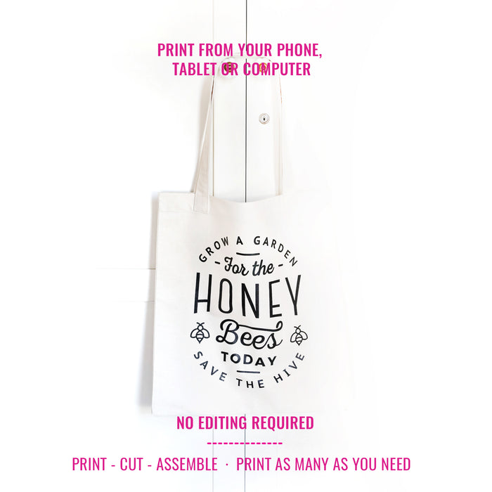 Earth Day Tote Bag SVG Template | Save The Bees Tote | Use for T-shirts, mugs & tote bags