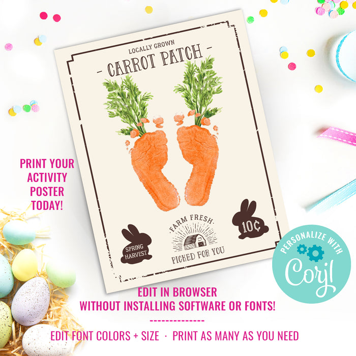 Farm Sign Carrot Patch Easter | Footprint Feet Art Craft | Activity Keepsake Gift Card Decor Sign