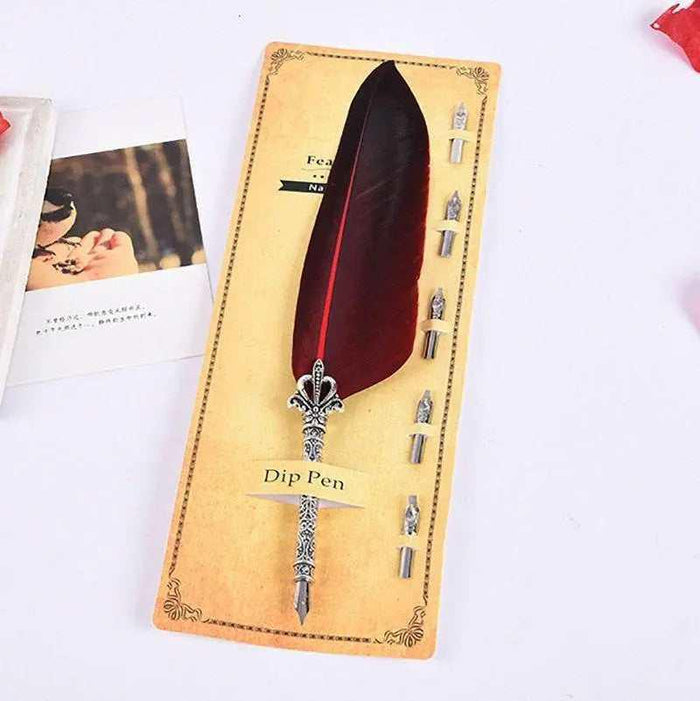 Feather dip pen calligraphy set with 5 spare nibs