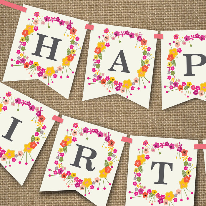 Floral Happy Birthday Banner