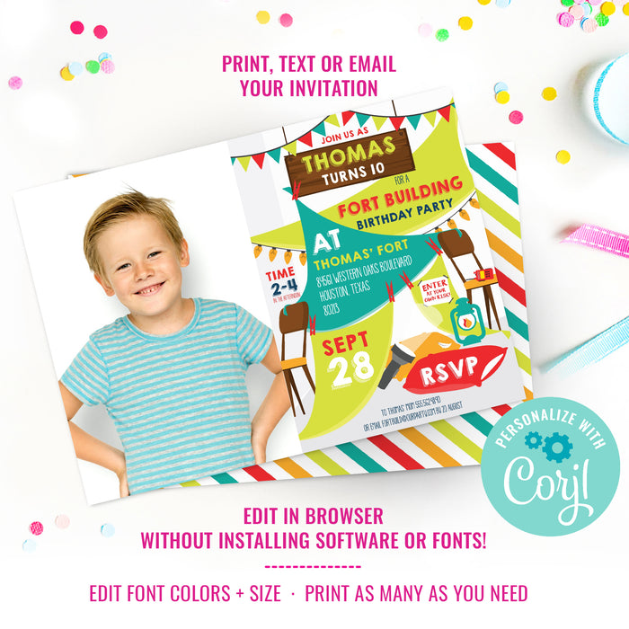 Fort Building Party Invitation | Boys Fort Party Photo Invitation