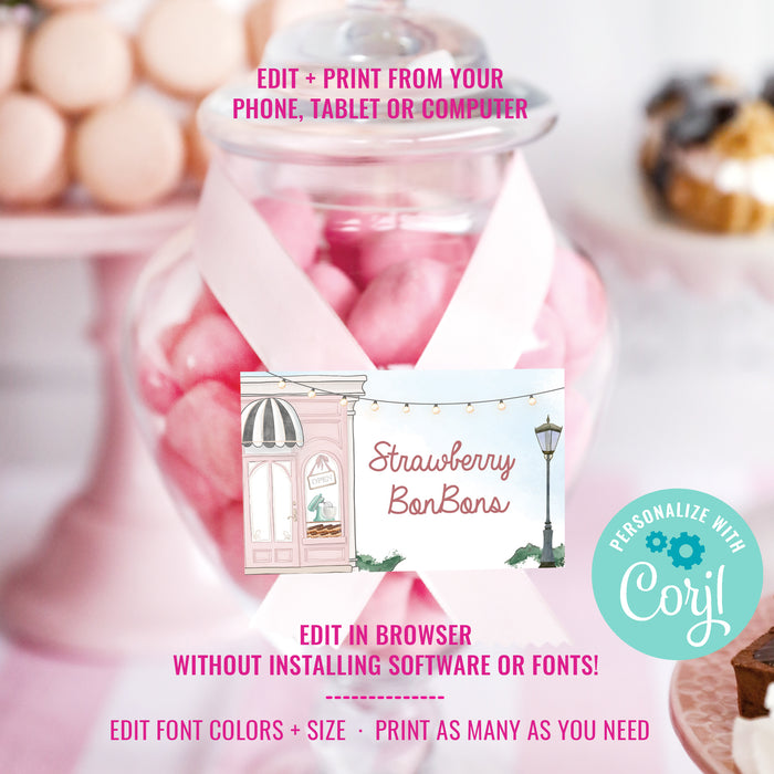 French Patisserie Party Food Labels | French Café Party Tent Cards | Boulangerie Birthday Party Labels