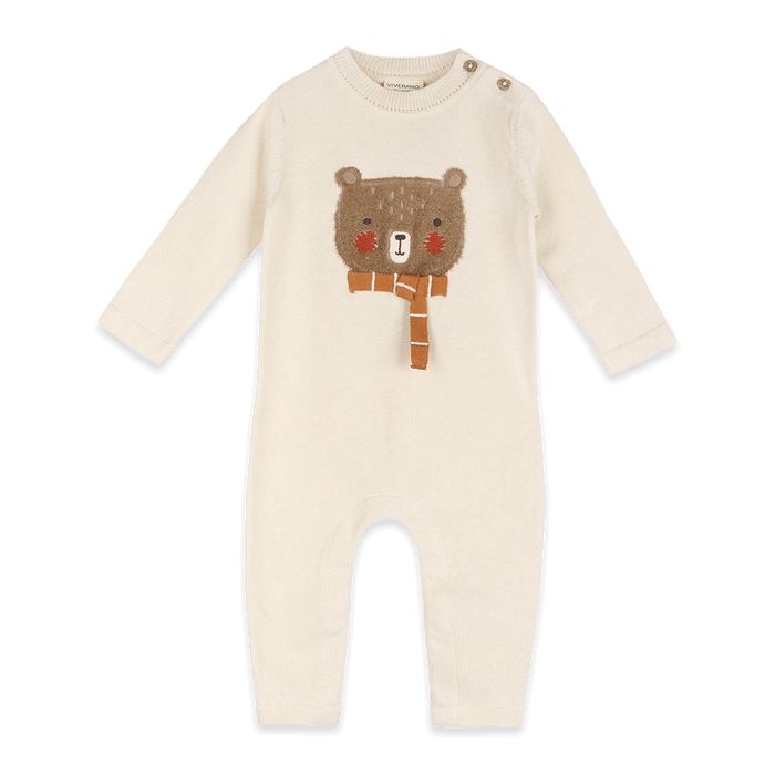 Furry Bear Knit Baby Jumpsuit, Organic Cotton