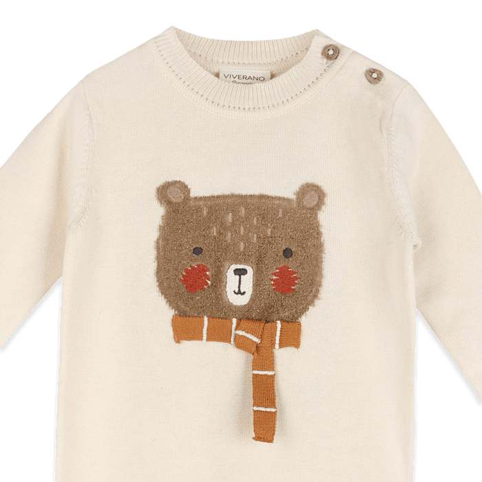 Organic Cotton Furry Bear Knit Baby Jumpsuit, Detail