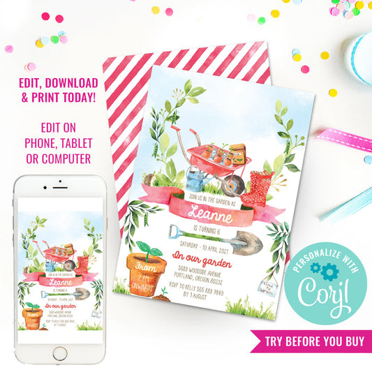 Girls Garden Party Invitation