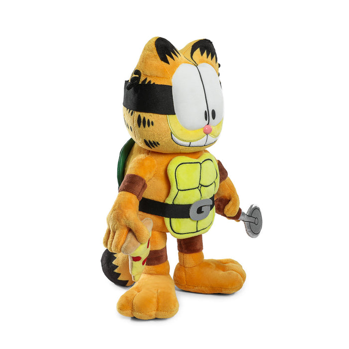 13-inch Garfield x Teenage Mutant Ninja Turtles Garfello plush toy featuring a soft, detailed Garfield character dressed as a ninja turtle.
