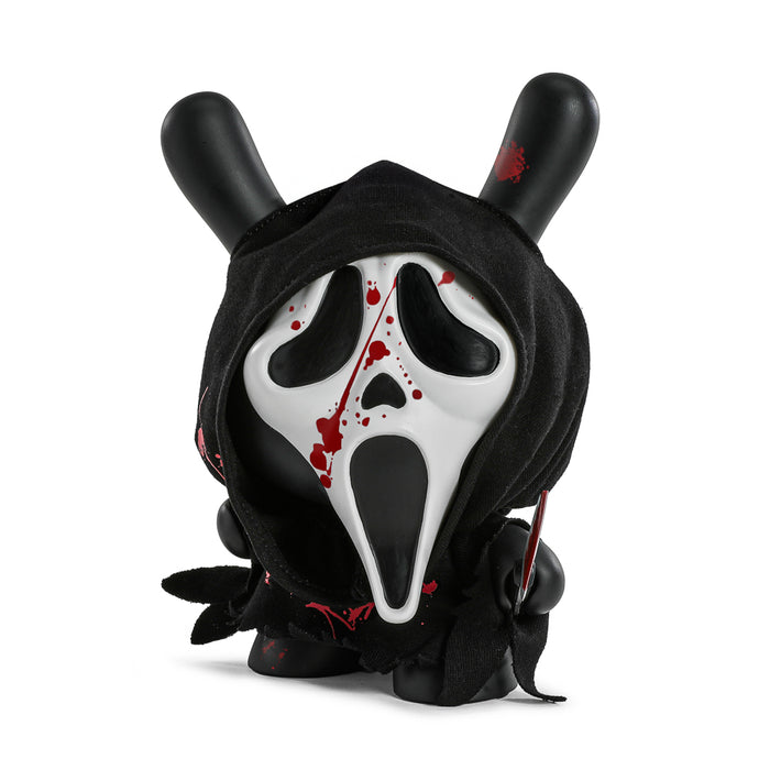 Ghost Face 8-inch Dunny glow-in-the-dark vinyl art figure with bloody edition, featuring detailed design and vibrant colors.