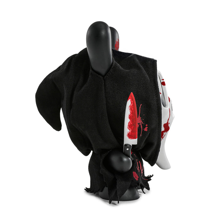 Ghost Face 8-inch Dunny glow-in-the-dark vinyl art figure, Bloody Edition, featuring detailed design and vibrant glow effects.
