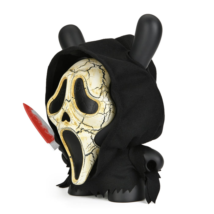 Ghost Face 8-inch Dunny vinyl art figure in aged mask edition, showcasing detailed design and limited edition collectible features.
