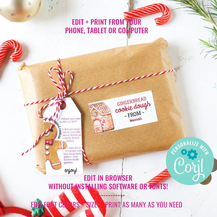 Gingerbread Cookie Dough Christmas Gift labels and Tags | Christmas DIY Homemade Gift