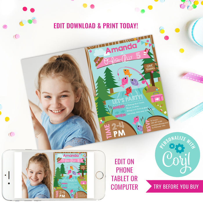 Girl Fishing Invitation