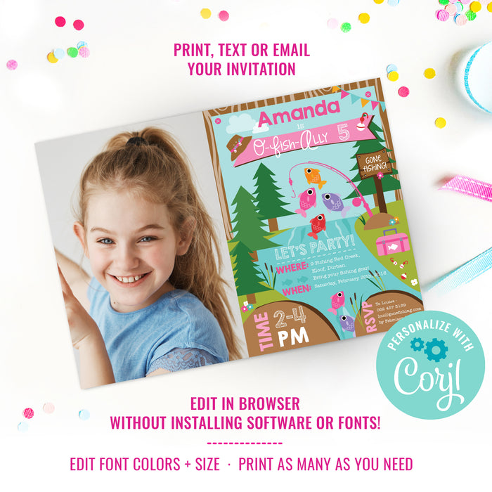 Girl Fishing Invitation | Gone Fishing Party | Girls Gone Fishing Invitation | Photo Invitation