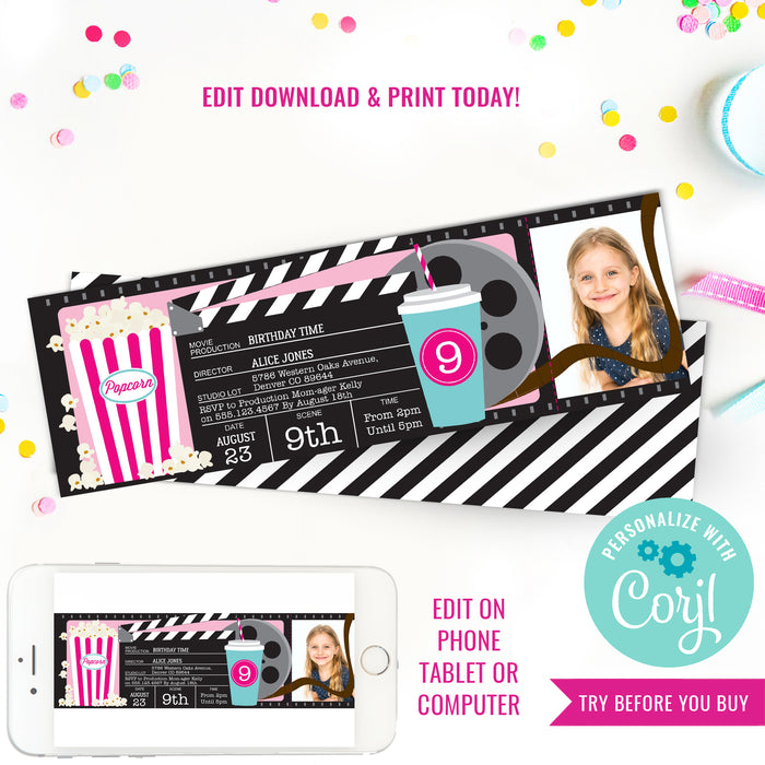Girl Movie Party Photo Invitation