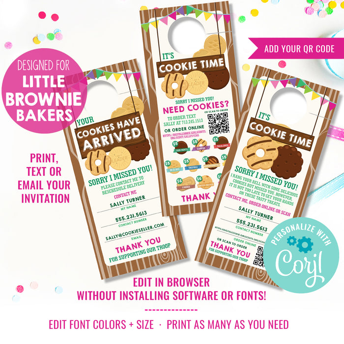 Girl Scout Cookie Seller Printable Door Hanger with QR Code | LBB Girl Scout Cookie Printables