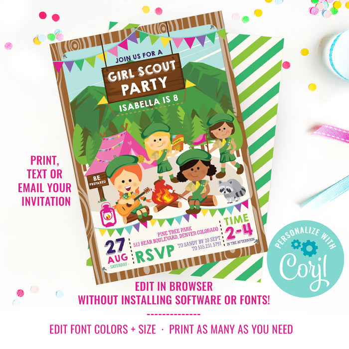 Girl Scout Party Invitation | Daisies Brownies Girl Scouts