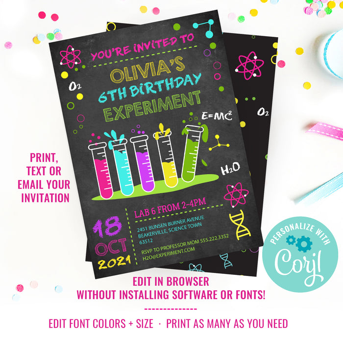 Girls Science party Invitation
