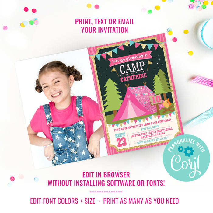 Camping Party Invitation for Girls