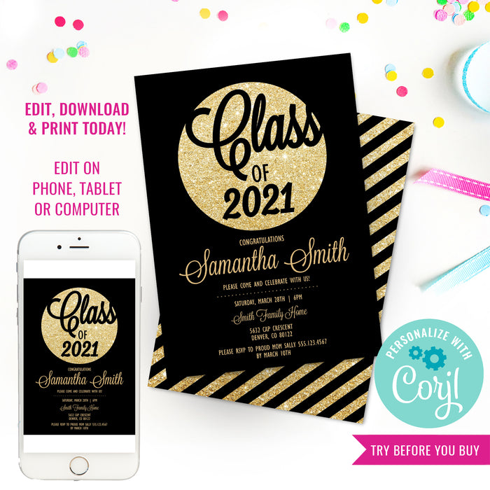 Gold and Black Graduation Invitation