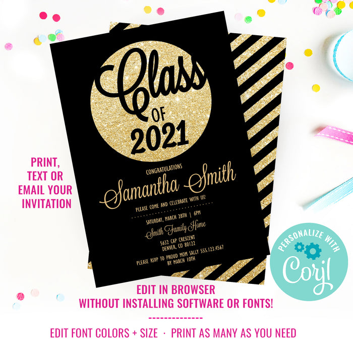 Black and Gold Graduation Invitation