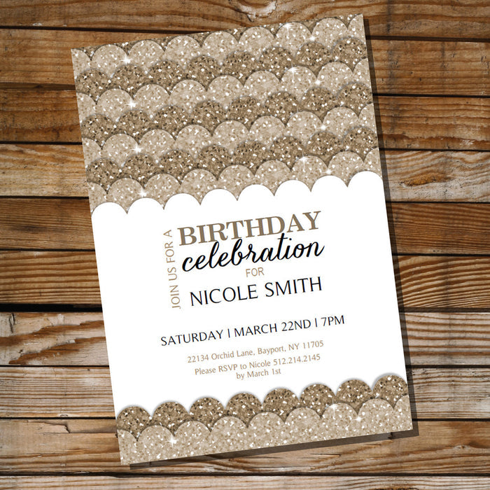 Gold Glitter Birthday Invitation