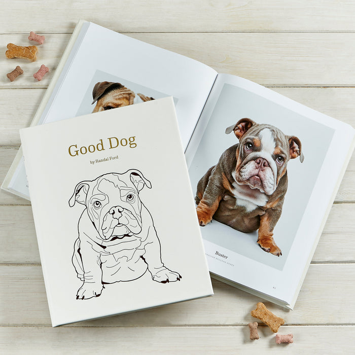 Good Dog: A Selection of Portraits by Randal Ford in Ivory Bonded Leather — styled presentation with other objects; other accessories are separate