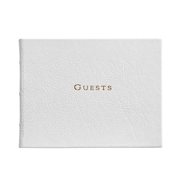 Guest Book in White Pebble Leather — leather binding and cover design