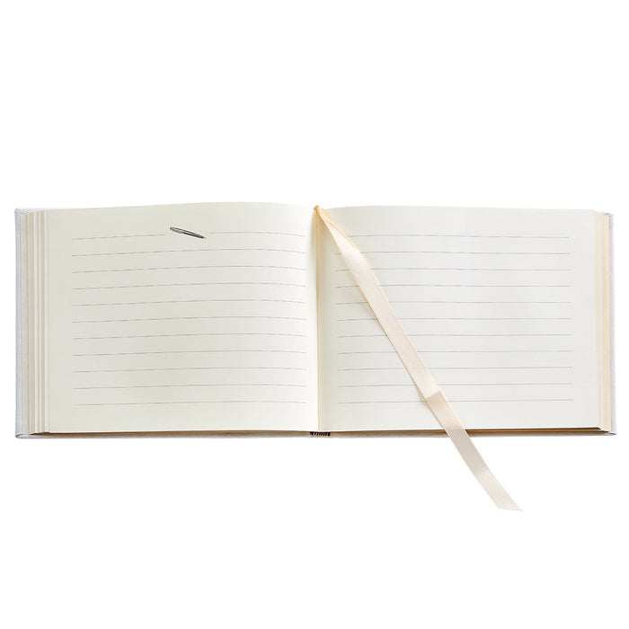 Guest Book in White Pebble Leather — interior writing and record pages