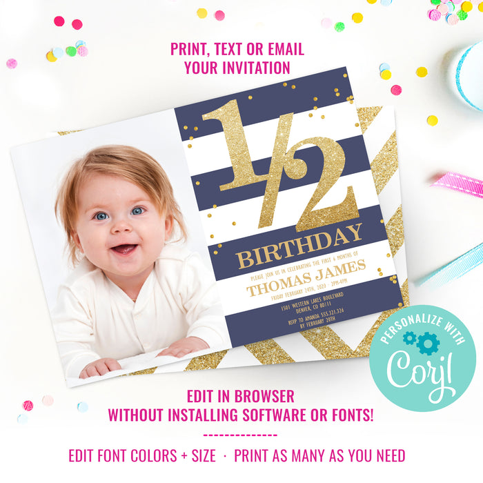 Boy Half Birthday Invitation