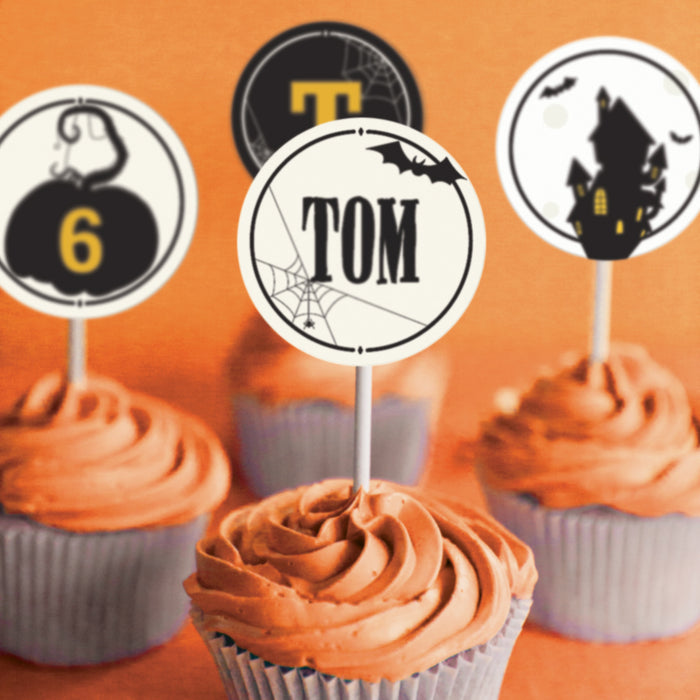 Halloween & Haunted House Cupcake Toppers with spooky designs