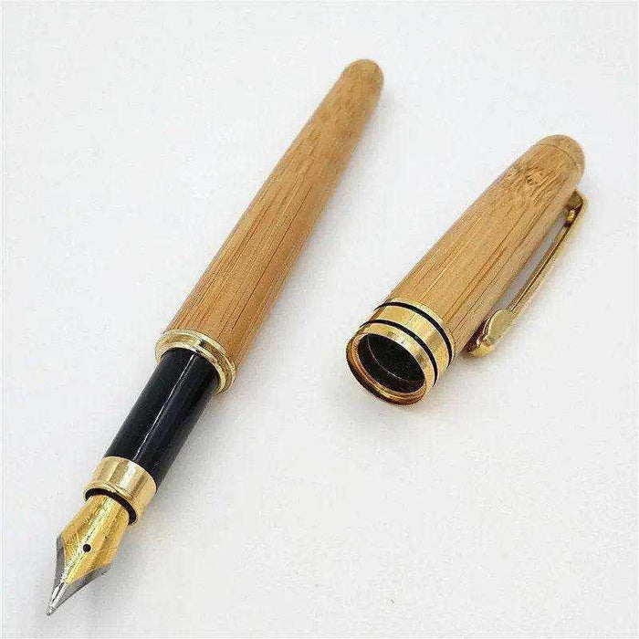 Refillable bamboo fountain pen with brass clip and ink converter mechanism