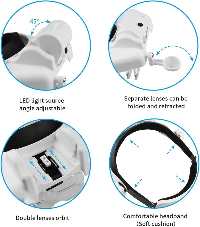 Hands-Free LED Headband Magnifier Glasses