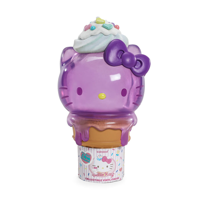Hello Kitty Ube Edition ice cream cone art figure and pin bundle by Sanrio, featuring a 6-inch collectible art figure and matching pin.