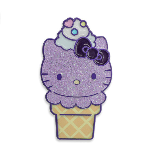 Sanrio Hello Kitty® ice cream cone enamel pin with glitter Ube flavor, limited edition collectible from Kidrobot.