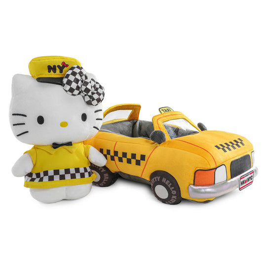Hello Kitty® NYC Taxi plush toy by Sanrio featuring Hello Kitty in a taxi, debut at NYCC 2025.