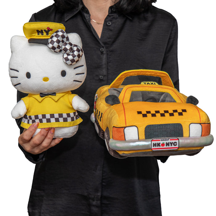 Sanrio Hello Kitty NYC Taxi plush toy, featuring Hello Kitty in a yellow taxi, debut at NYCC 2025.