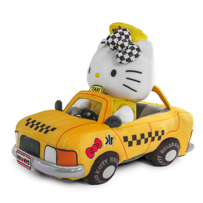Hello Kitty NYC Taxi plush toy by Sanrio, featuring Hello Kitty in a colorful NYC taxi design, debuting at NYCC 2025.