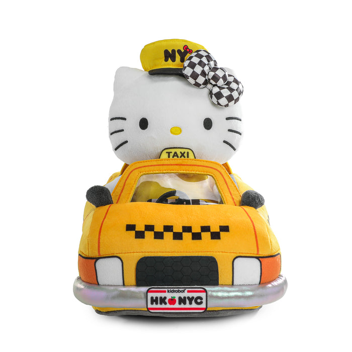 Sanrio Hello Kitty NYC Taxi plush toy featuring Hello Kitty in a yellow taxi, debut at NYCC 2025.