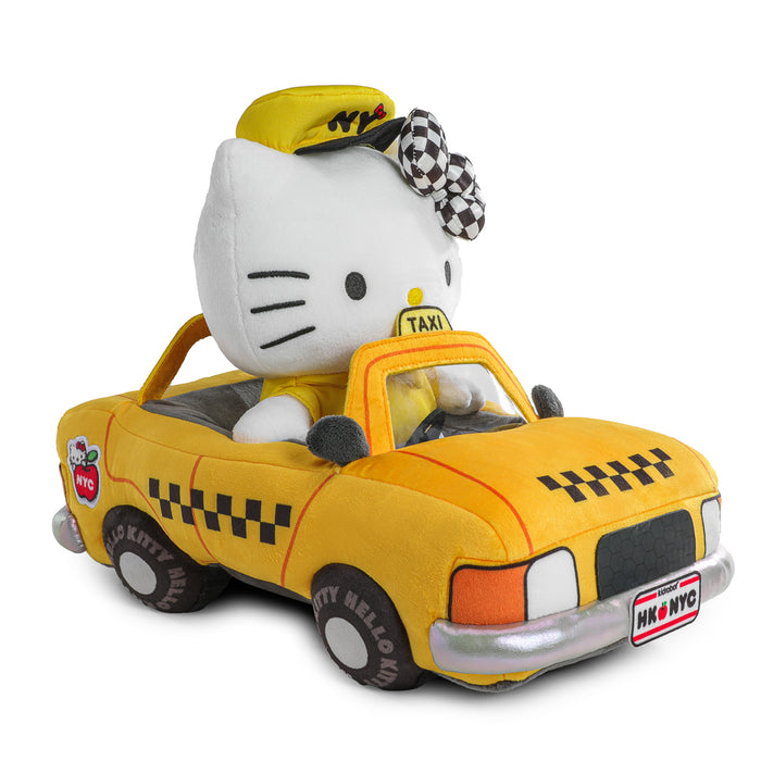 Hello Kitty NYC Taxi plush toy by Sanrio, featuring Hello Kitty in a yellow taxi, debuting at NYCC 2025.