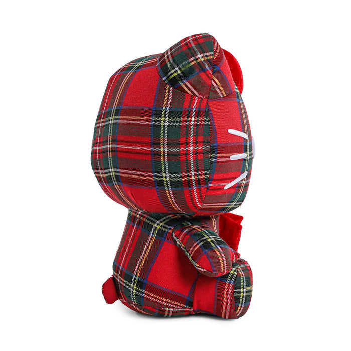 Sanrio Hello Kitty plaid plush toy with soft fabric and cute design, perfect for cuddling and display.