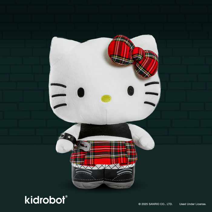 Sanrio Hello Kitty® Punk plush toy by Kidrobot featuring pink hair, punk style, and soft plush fabric, perfect for collectors and fans.